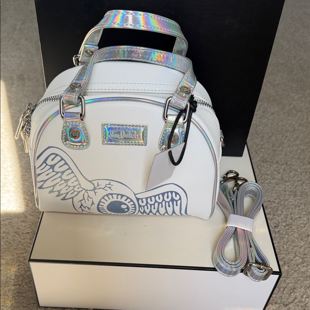 Von Dutch White Mini Dome Bag with Iridescent Handles - Picture 6 of 10